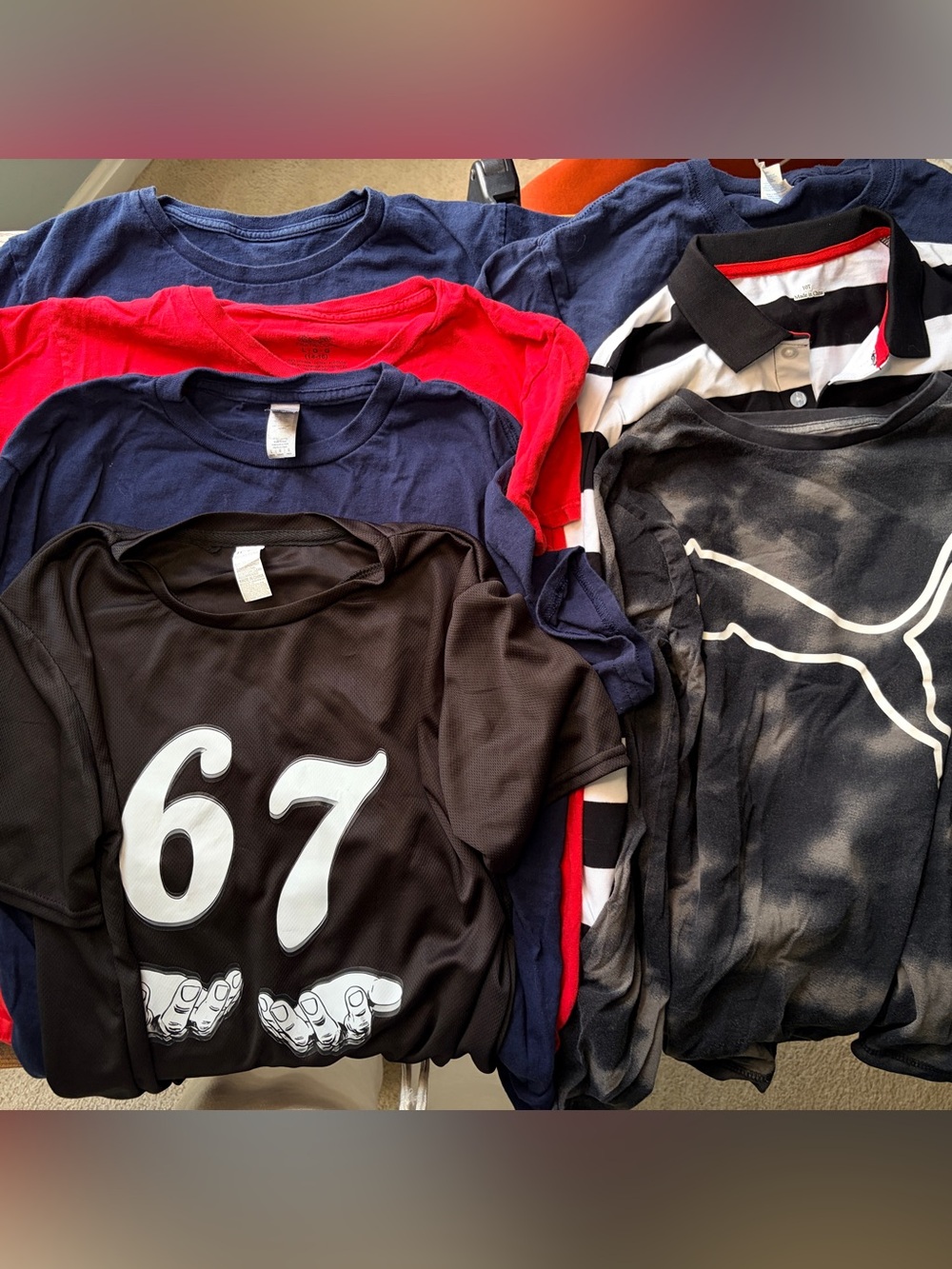 Large lot,  7 tops Boys short and long sleeve tops size Large mostly tees